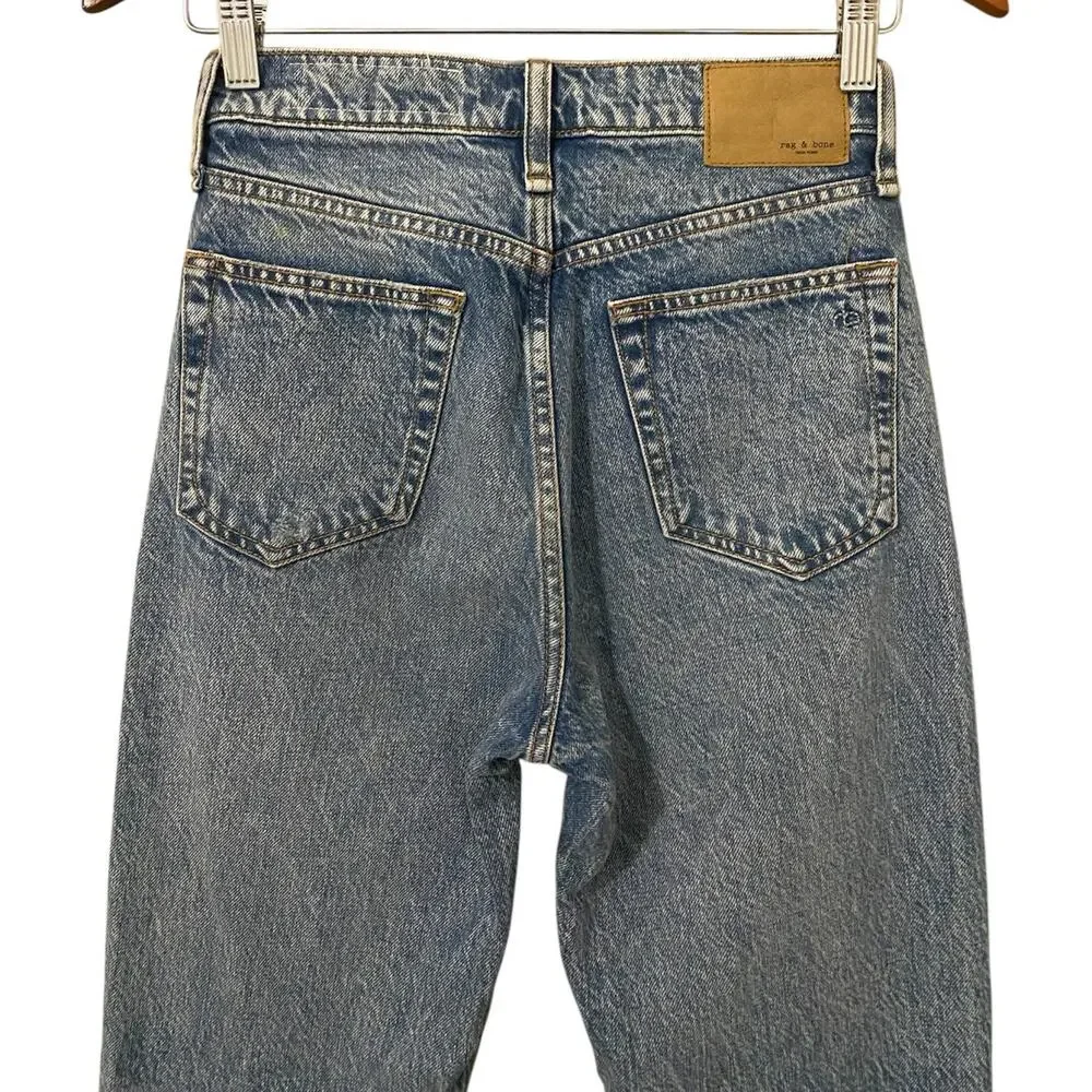 Rag & Bone Alex High Rise Straight Jean US 24 Mid Blue Wash Denim 100% Cotton